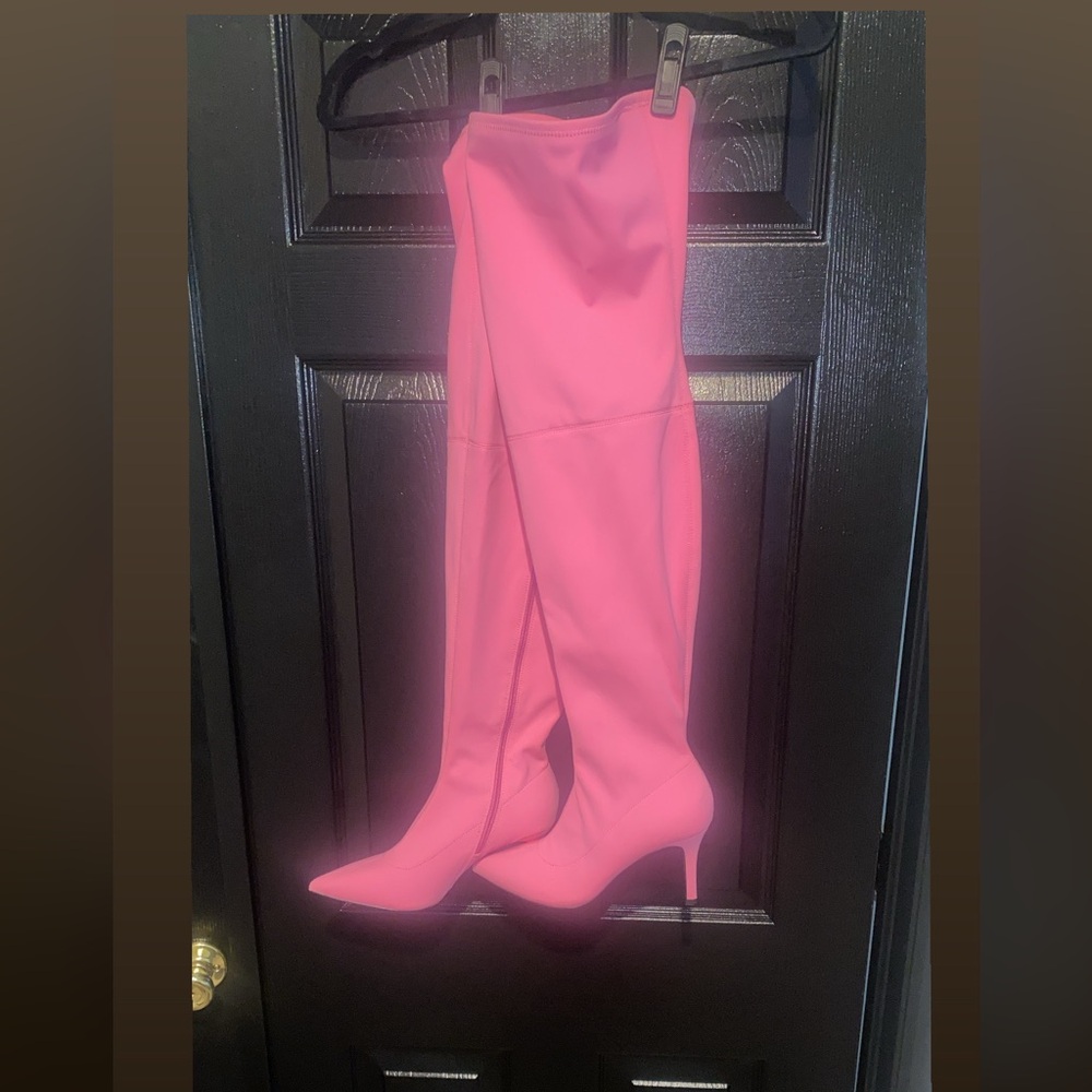 Eloquii Pink Over the Knee Boots with Sleek Finish
